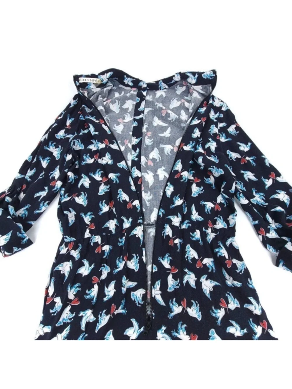 ALICE + OLIVIA Love Dove Button Down Romper Twee Vintage Novelty Print Womens 12 - Picture 5 of 10